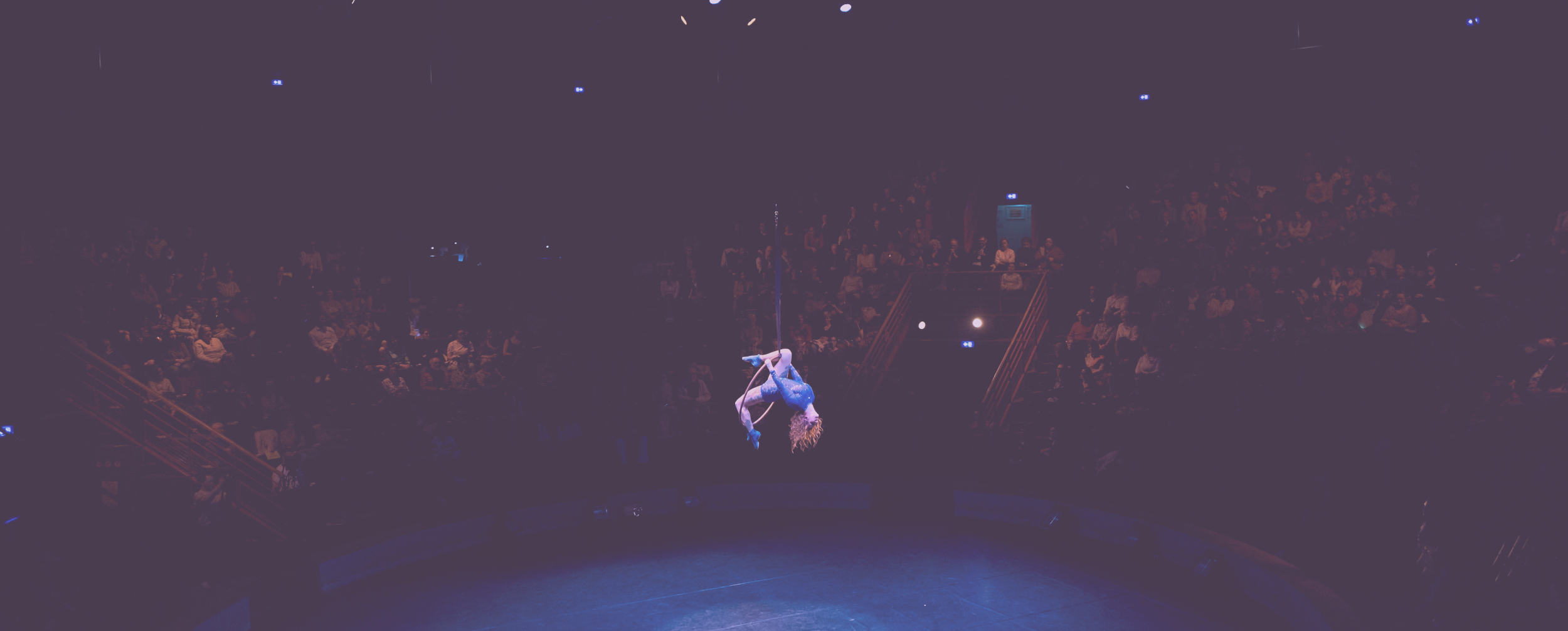 spectacle cerceau aérien dans un cirque comble, jolies lignes cerceau